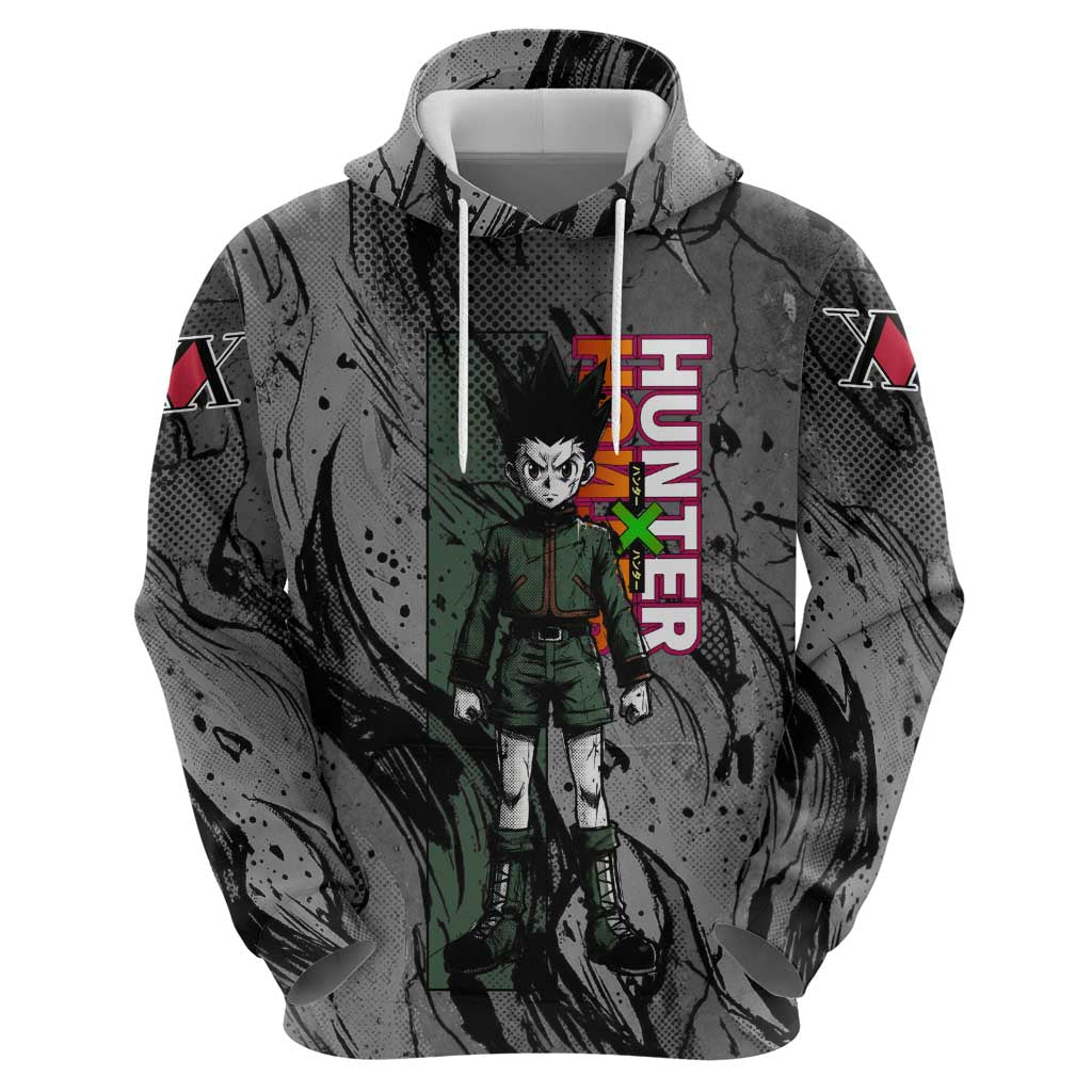 Gon Freecss Hunter x Hunter Dark Grunge Design Zip Hoodie with Transformation Artwork and Anime Graphic Elements - The Mazicc