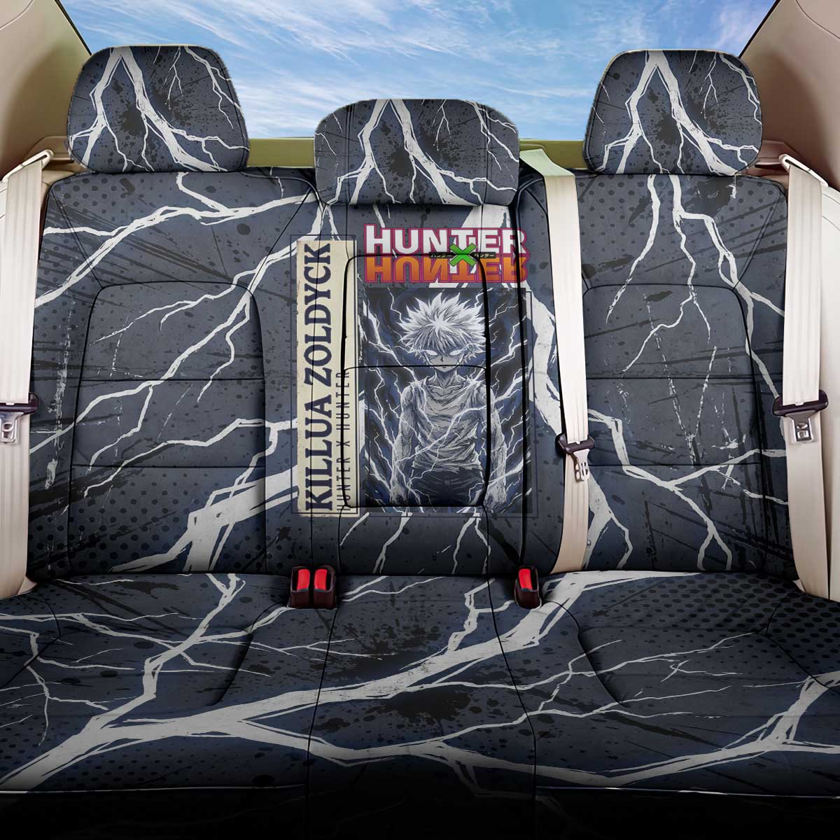 Killua Zoldyck Hunter x Hunter Lightning Aura Design Back Car Seat Cover with Transformation Artwork and Anime Style Graphics - The Mazicc