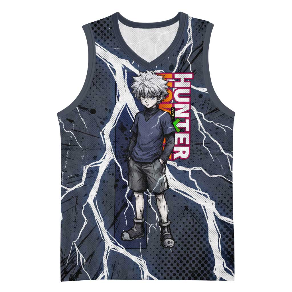 Killua Zoldyck Hunter x Hunter Lightning Aura Design Basketball Jersey with Transformation Artwork and Anime Style Graphics - The Mazicc