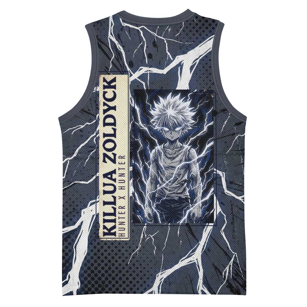 Killua Zoldyck Hunter x Hunter Lightning Aura Design Basketball Jersey with Transformation Artwork and Anime Style Graphics - The Mazicc