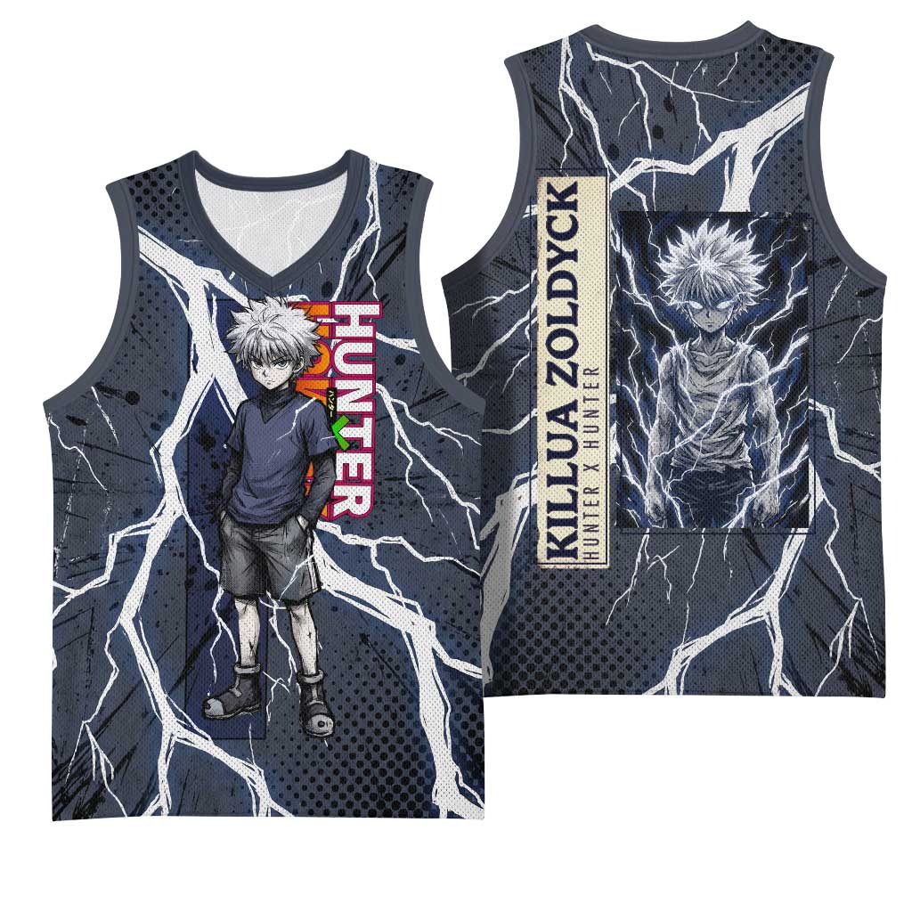 Killua Zoldyck Hunter x Hunter Lightning Aura Design Basketball Jersey with Transformation Artwork and Anime Style Graphics - The Mazicc
