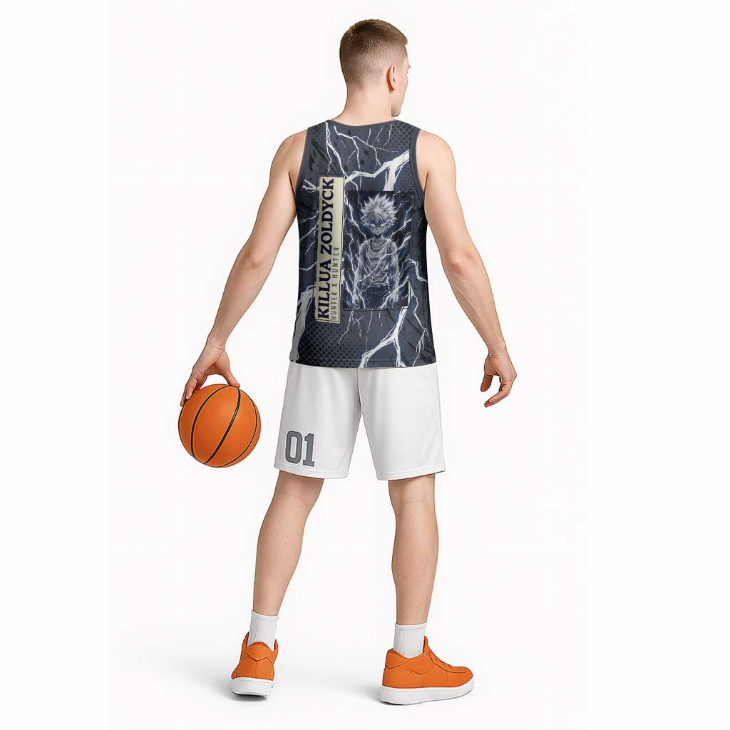 Killua Zoldyck Hunter x Hunter Lightning Aura Design Basketball Jersey with Transformation Artwork and Anime Style Graphics - The Mazicc