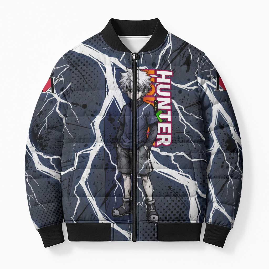 Killua Zoldyck Hunter x Hunter Lightning Aura Design Bomber Puffer Jacket with Transformation Artwork and Anime Style Graphics - The Mazicc