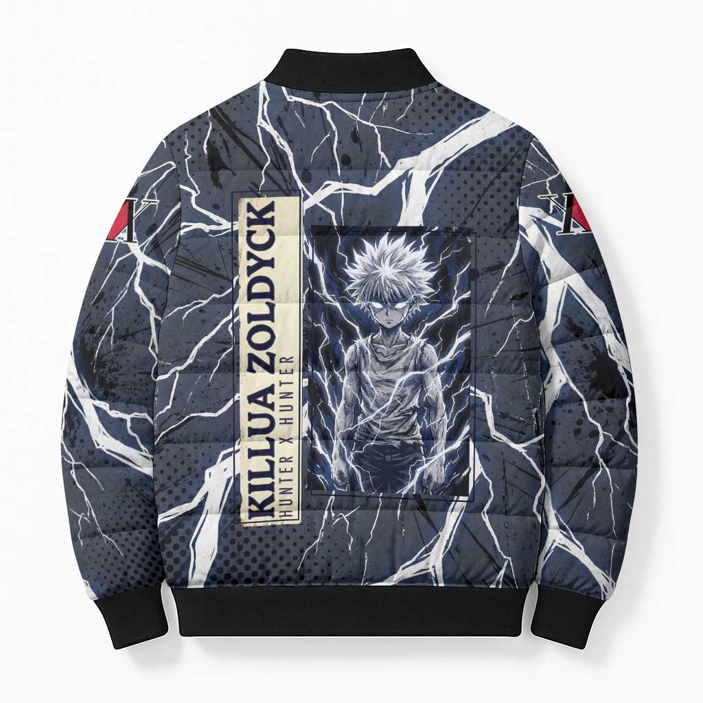 Killua Zoldyck Hunter x Hunter Lightning Aura Design Bomber Puffer Jacket with Transformation Artwork and Anime Style Graphics - The Mazicc