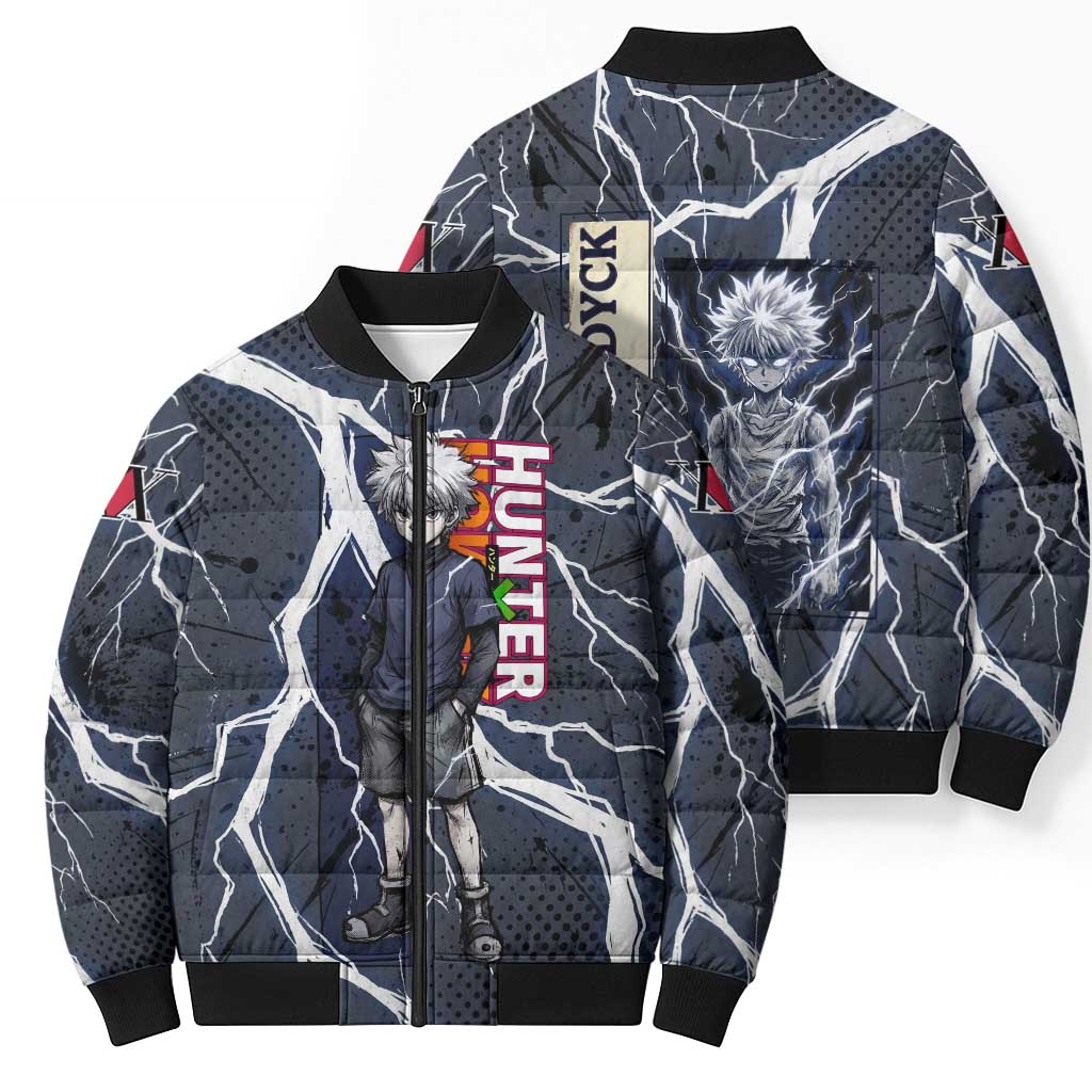 Killua Zoldyck Hunter x Hunter Lightning Aura Design Bomber Puffer Jacket with Transformation Artwork and Anime Style Graphics - The Mazicc
