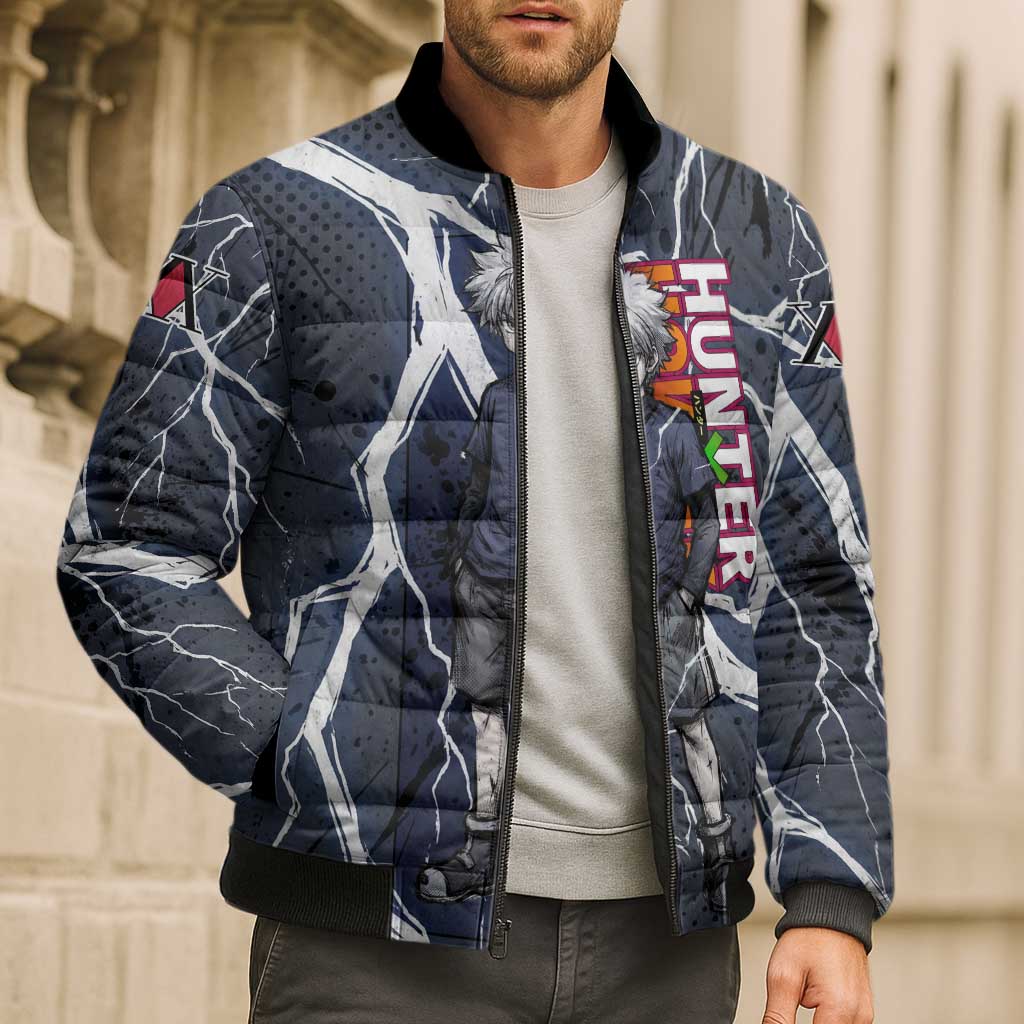 Killua Zoldyck Hunter x Hunter Lightning Aura Design Bomber Puffer Jacket with Transformation Artwork and Anime Style Graphics - The Mazicc