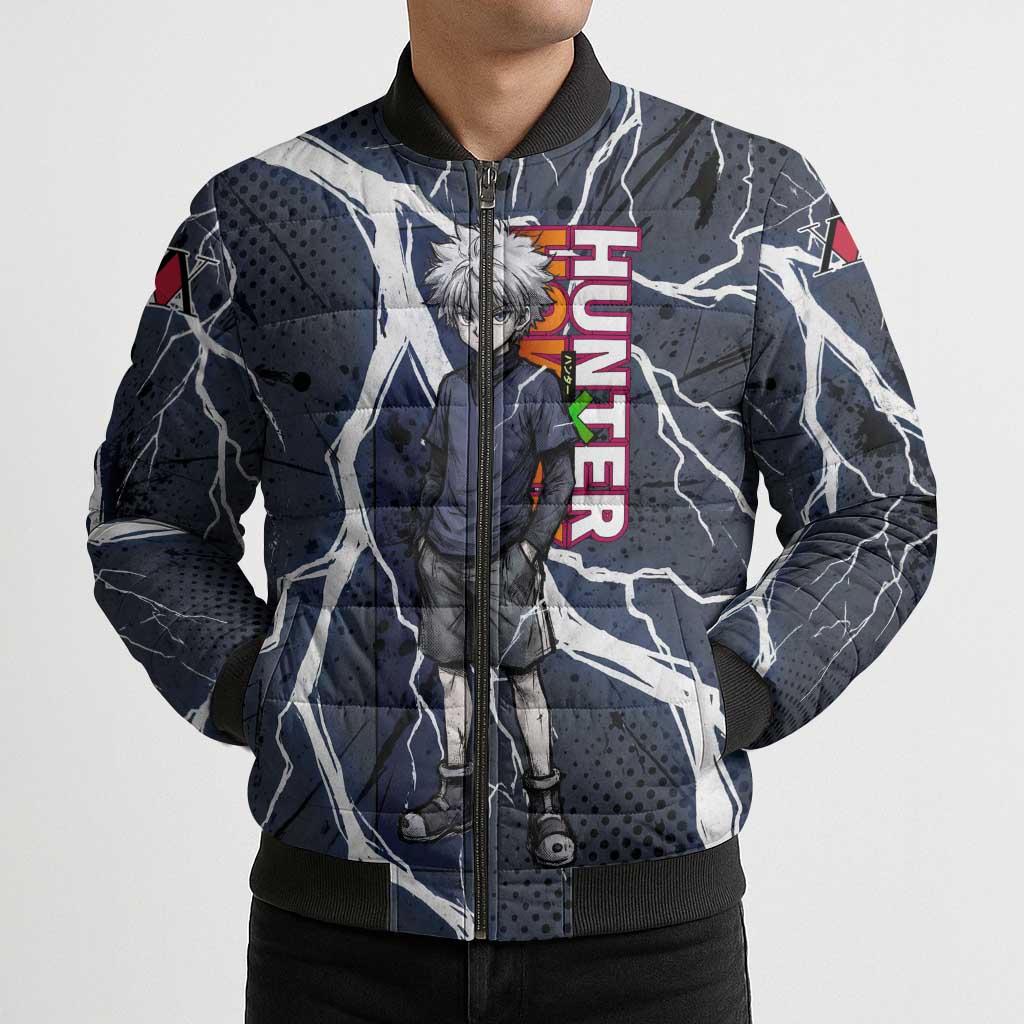 Killua Zoldyck Hunter x Hunter Lightning Aura Design Bomber Puffer Jacket with Transformation Artwork and Anime Style Graphics - The Mazicc