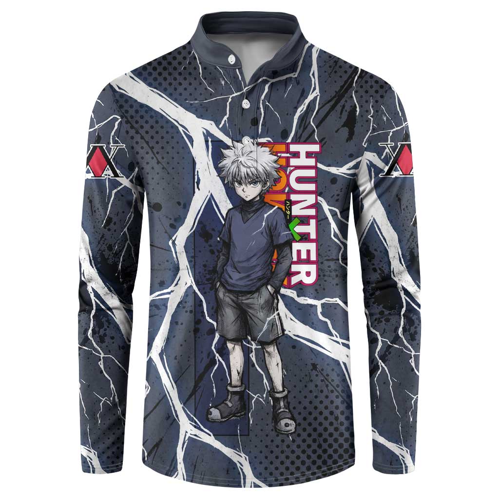Killua Zoldyck Hunter x Hunter Lightning Aura Design Button Sweatshirt with Transformation Artwork and Anime Style Graphics - The Mazicc
