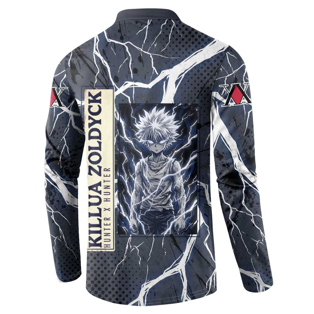 Killua Zoldyck Hunter x Hunter Lightning Aura Design Button Sweatshirt with Transformation Artwork and Anime Style Graphics - The Mazicc