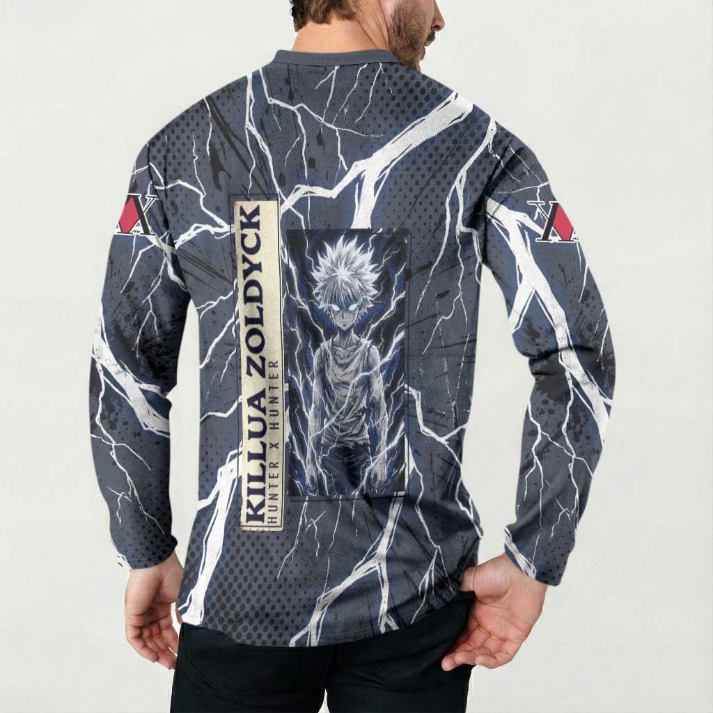 Killua Zoldyck Hunter x Hunter Lightning Aura Design Button Sweatshirt with Transformation Artwork and Anime Style Graphics - The Mazicc