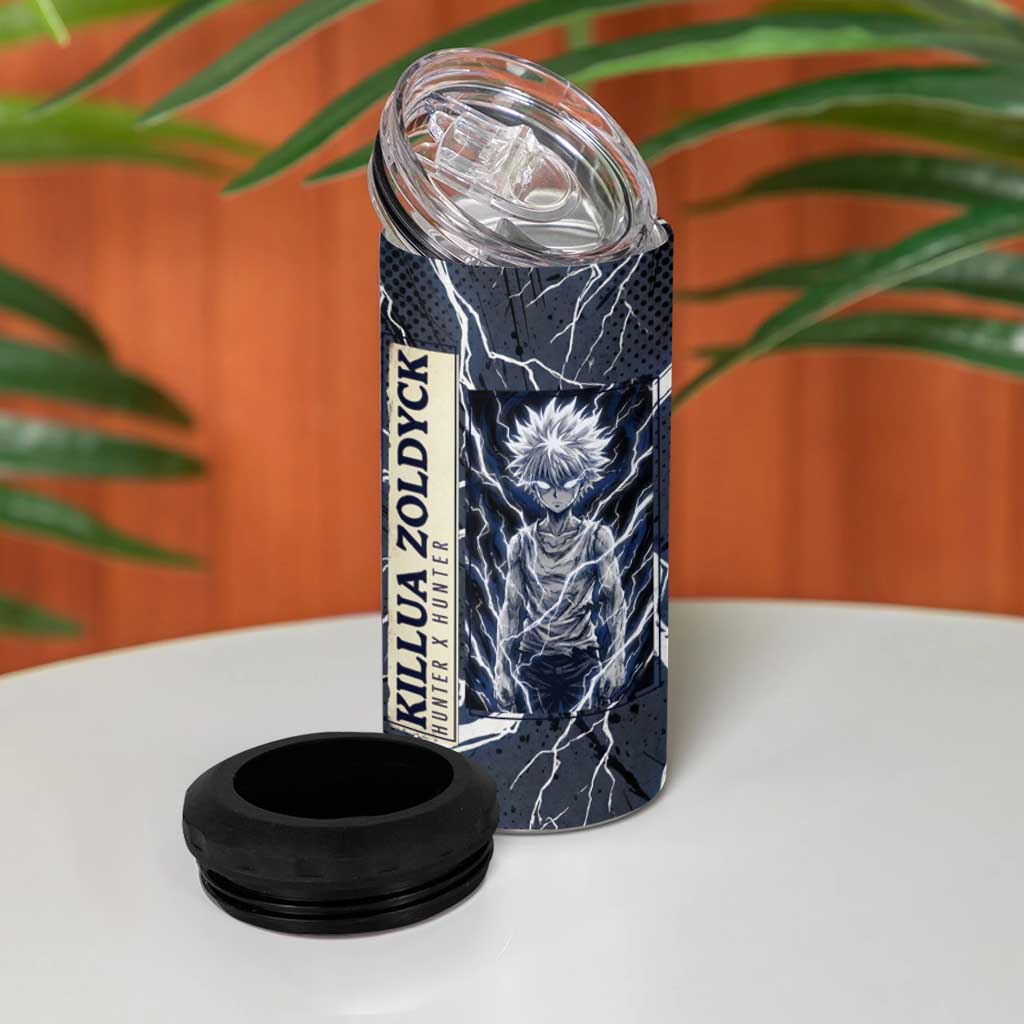Killua Zoldyck Hunter x Hunter Lightning Aura Design 4 in 1 Can Cooler Tumbler with Transformation Artwork and Anime Style Graphics - The Mazicc