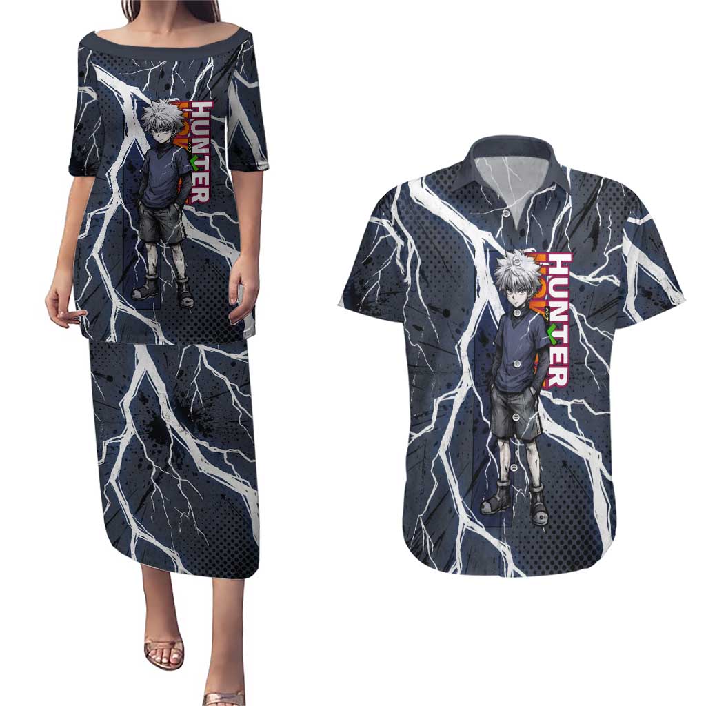 Killua Zoldyck Hunter x Hunter Lightning Aura Design Couples Matching Puletasi and Hawaiian Shirt with Transformation Artwork and Anime Style Graphics - The Mazicc