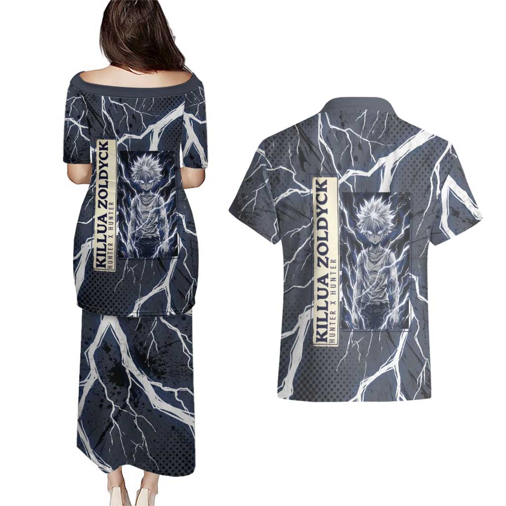 Killua Zoldyck Hunter x Hunter Lightning Aura Design Couples Matching Puletasi and Hawaiian Shirt with Transformation Artwork and Anime Style Graphics - The Mazicc