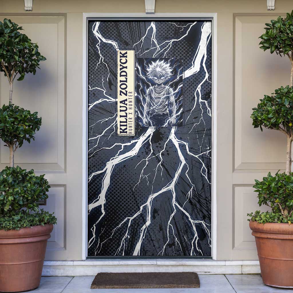 Killua Zoldyck Hunter x Hunter Lightning Aura Design Door Cover with Transformation Artwork and Anime Style Graphics - The Mazicc