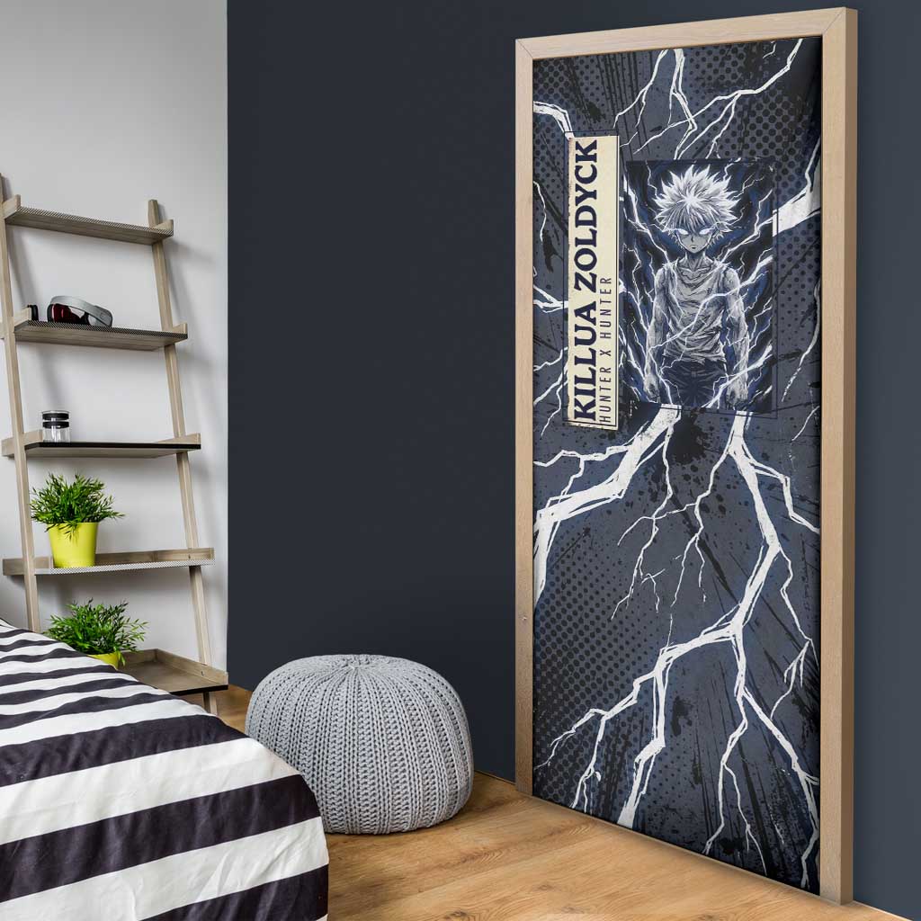 Killua Zoldyck Hunter x Hunter Lightning Aura Design Door Cover with Transformation Artwork and Anime Style Graphics - The Mazicc