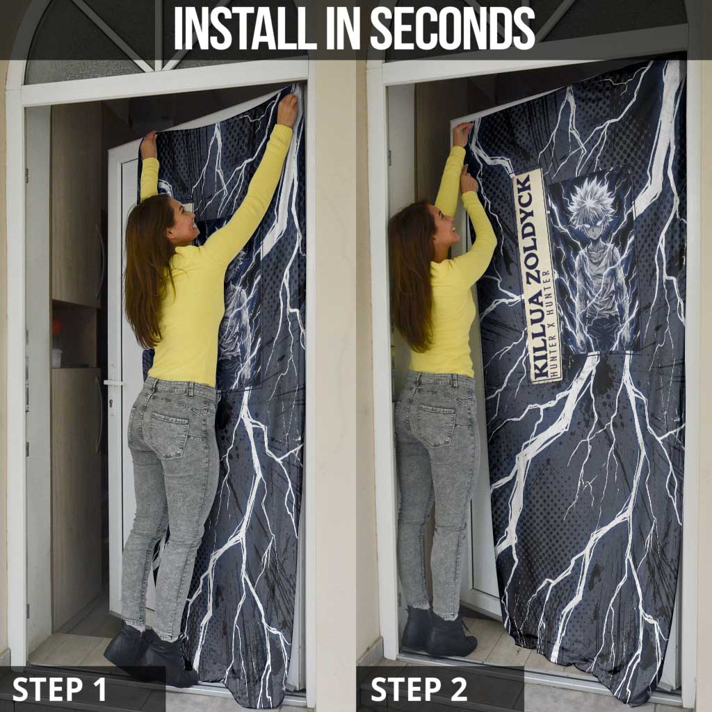 Killua Zoldyck Hunter x Hunter Lightning Aura Design Door Cover with Transformation Artwork and Anime Style Graphics - The Mazicc