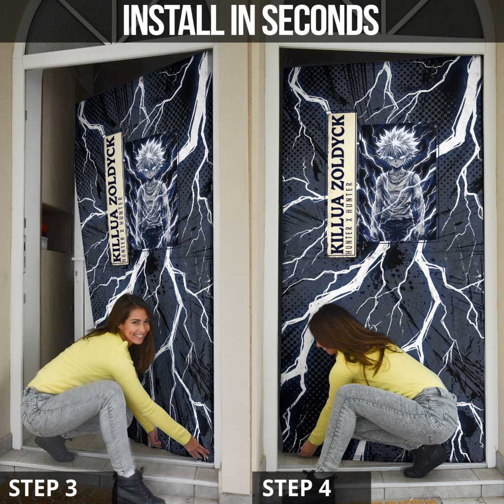 Killua Zoldyck Hunter x Hunter Lightning Aura Design Door Cover with Transformation Artwork and Anime Style Graphics - The Mazicc