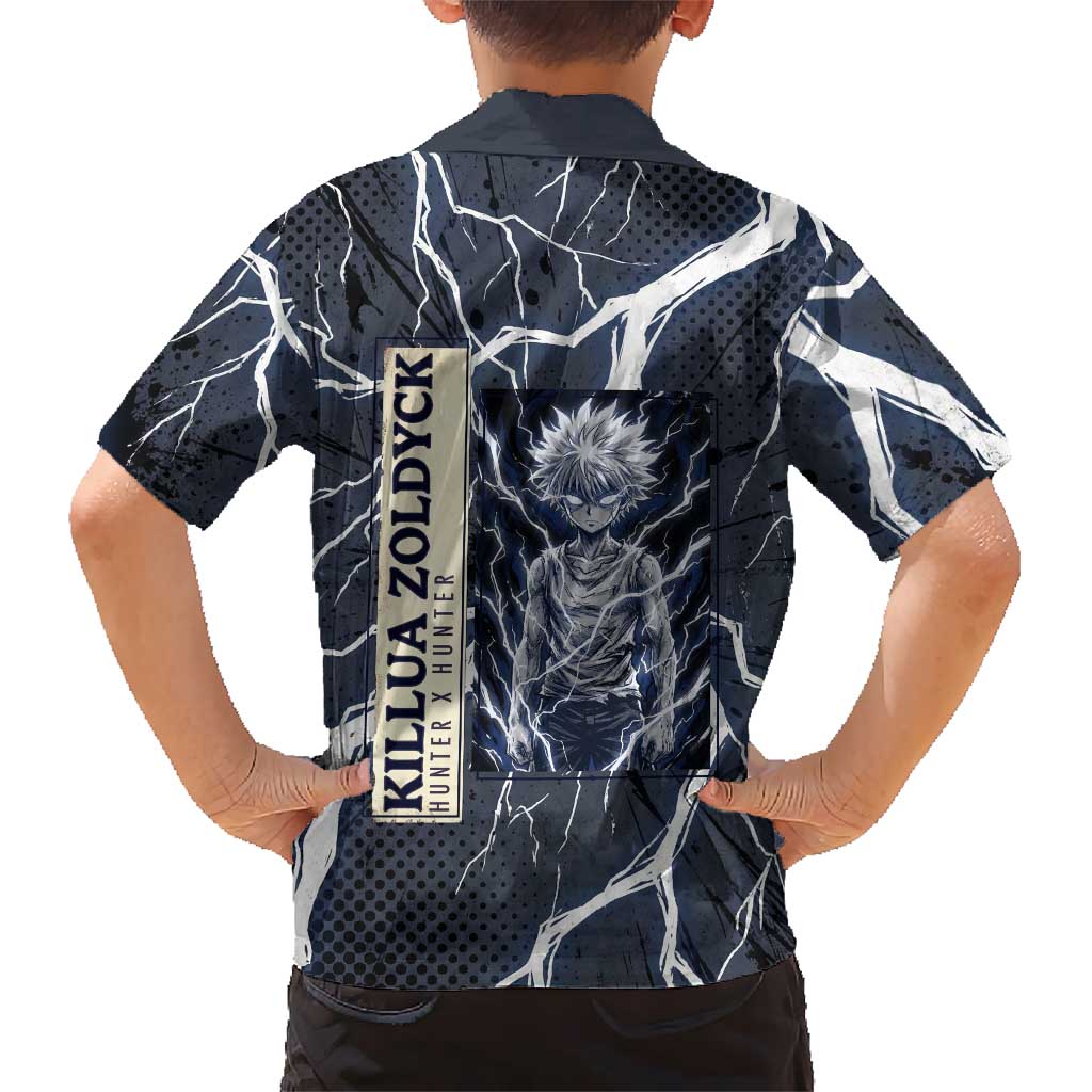 Killua Zoldyck Hunter x Hunter Lightning Aura Design Family Matching Long Sleeve Bodycon Dress and Hawaiian Shirt with Transformation Artwork and Anime Style Graphics