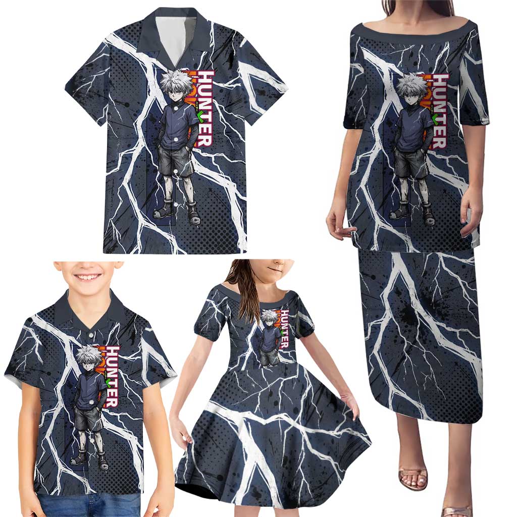 Killua Zoldyck Hunter x Hunter Lightning Aura Design Family Matching Puletasi and Hawaiian Shirt with Transformation Artwork and Anime Style Graphics