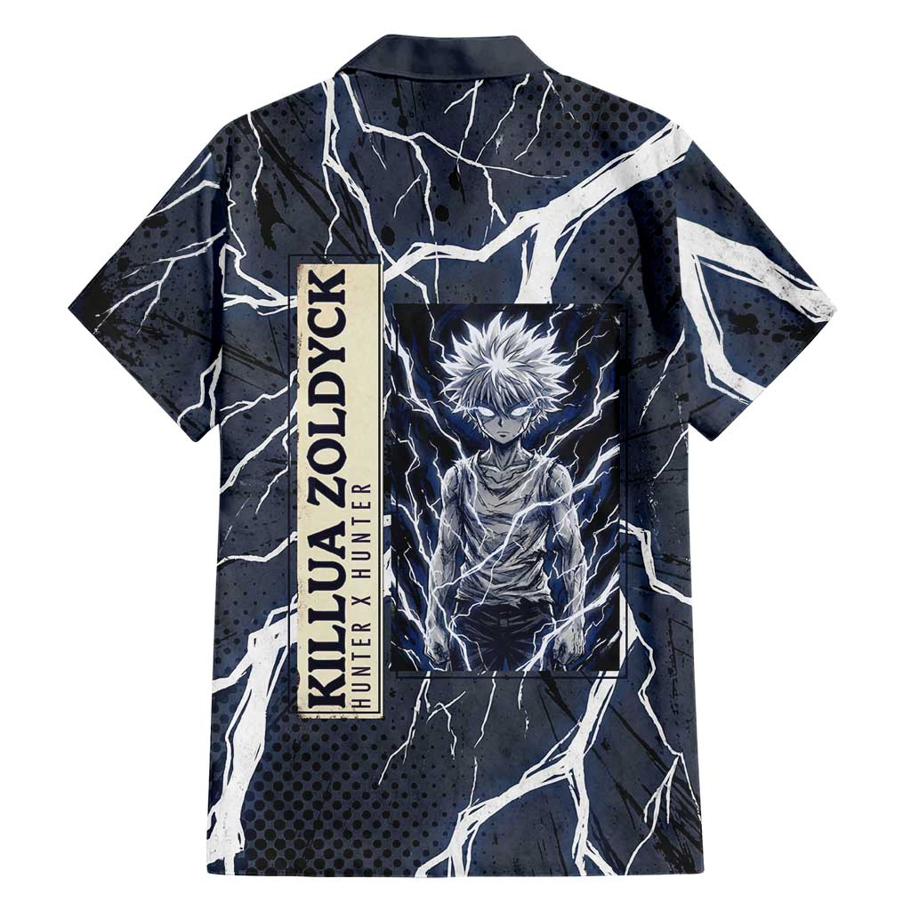 Killua Zoldyck Hunter x Hunter Lightning Aura Design Family Matching Short Sleeve Bodycon Dress and Hawaiian Shirt with Transformation Artwork and Anime Style Graphics
