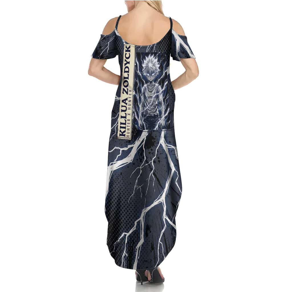 Killua Zoldyck Hunter x Hunter Lightning Aura Design Family Matching Summer Maxi Dress and Hawaiian Shirt with Transformation Artwork and Anime Style Graphics