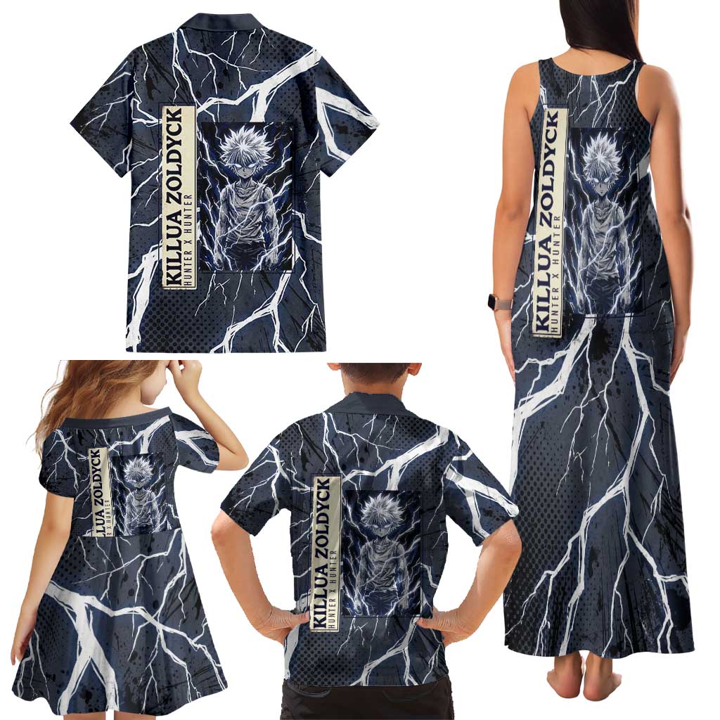 Killua Zoldyck Hunter x Hunter Lightning Aura Design Family Matching Tank Maxi Dress and Hawaiian Shirt with Transformation Artwork and Anime Style Graphics