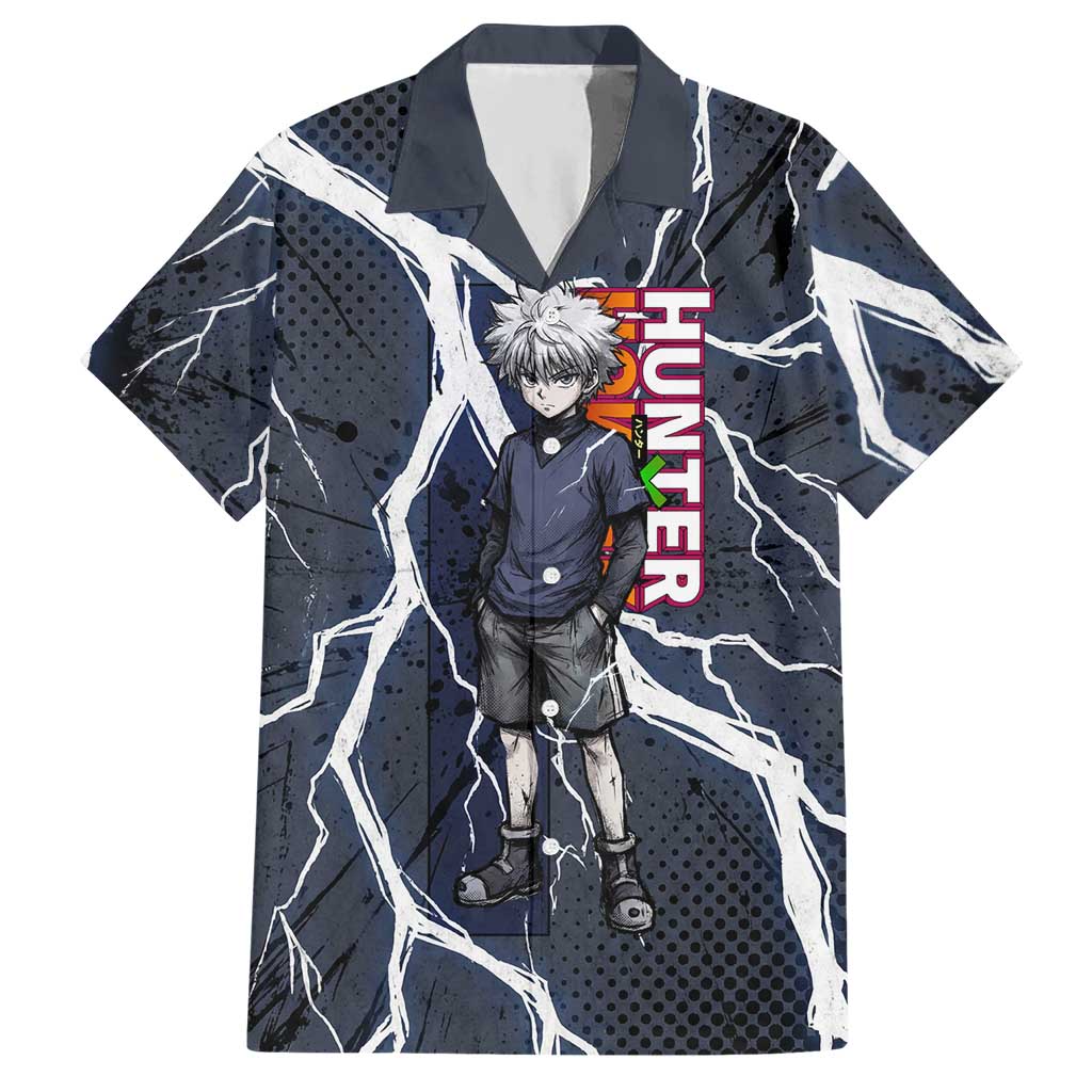 Killua Zoldyck Hunter x Hunter Lightning Aura Design Hawaiian Shirt with Transformation Artwork and Anime Style Graphics - The Mazicc