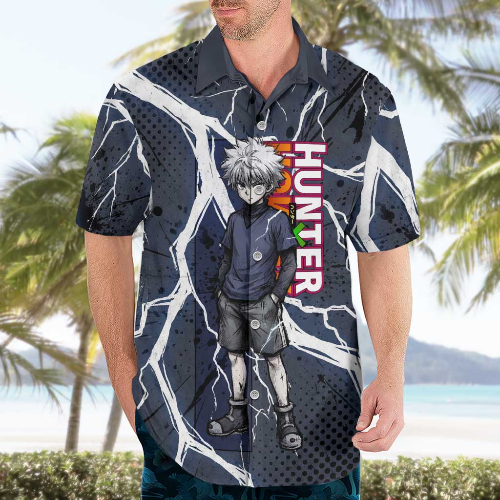 Killua Zoldyck Hunter x Hunter Lightning Aura Design Hawaiian Shirt with Transformation Artwork and Anime Style Graphics - The Mazicc