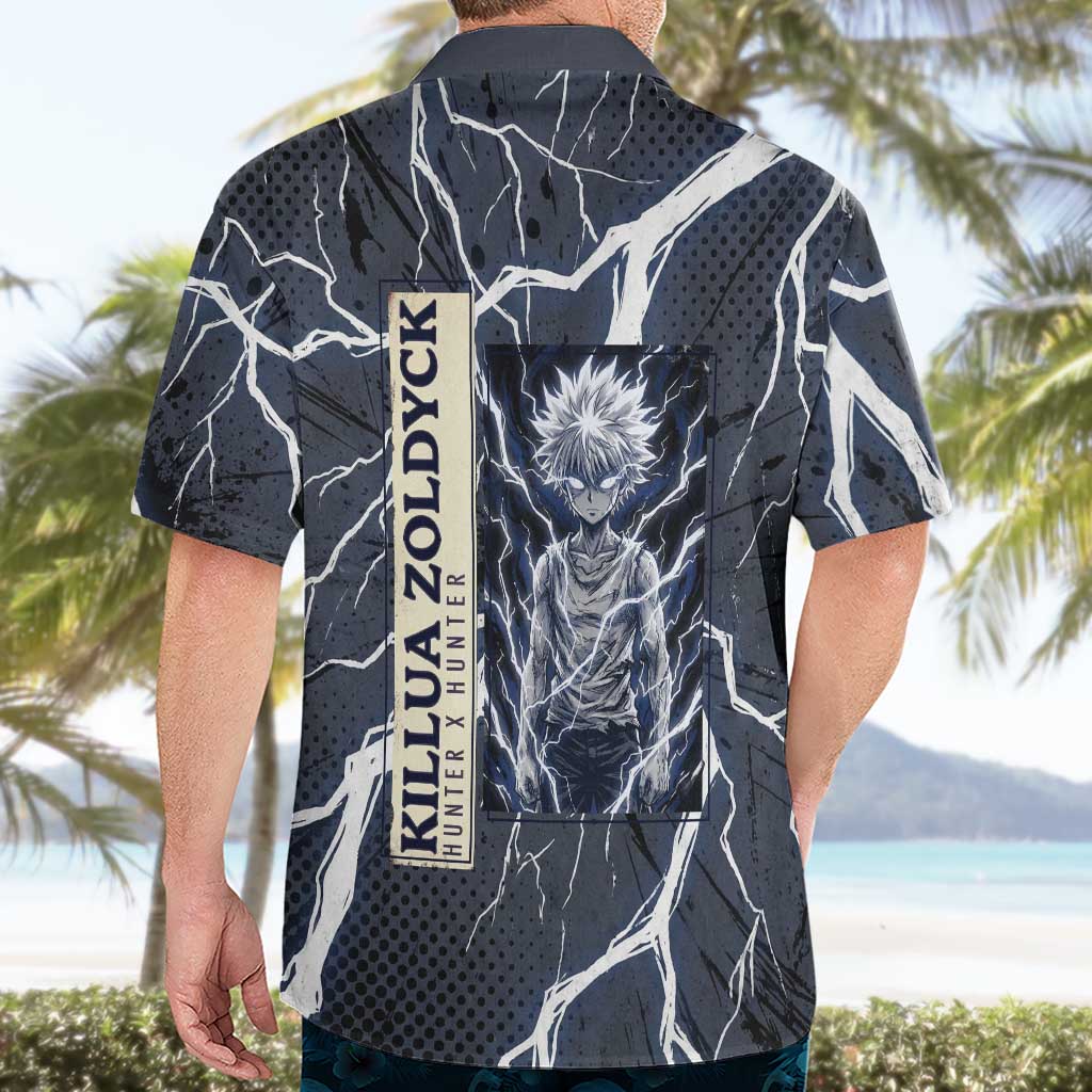 Killua Zoldyck Hunter x Hunter Lightning Aura Design Hawaiian Shirt with Transformation Artwork and Anime Style Graphics - The Mazicc