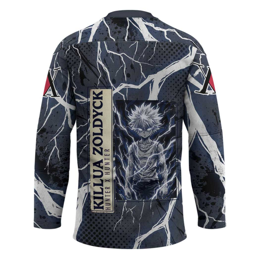 Killua Zoldyck Hunter x Hunter Lightning Aura Design Hockey Jersey with Transformation Artwork and Anime Style Graphics - The Mazicc