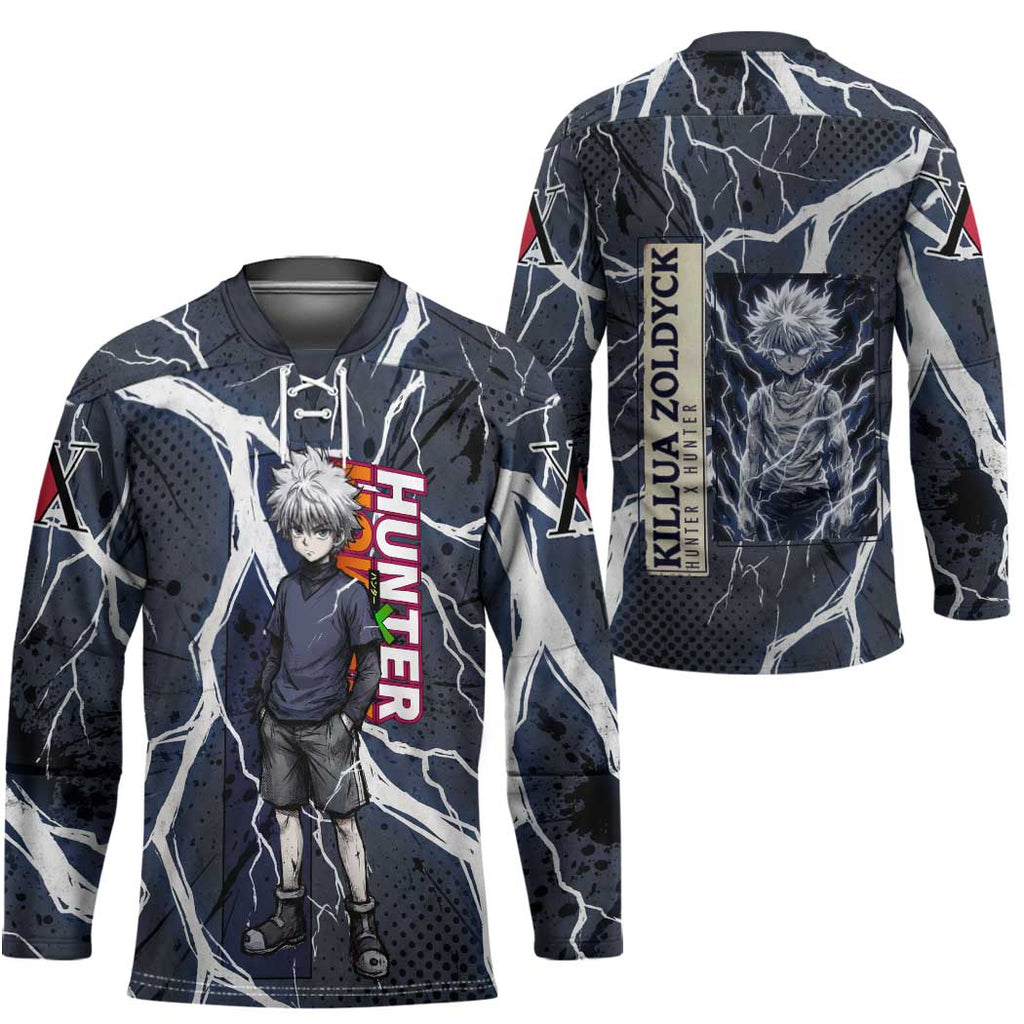 Killua Zoldyck Hunter x Hunter Lightning Aura Design Hockey Jersey with Transformation Artwork and Anime Style Graphics - The Mazicc