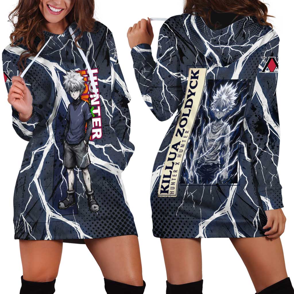 Killua Zoldyck Hunter x Hunter Lightning Aura Design Hoodie Dress with Transformation Artwork and Anime Style Graphics - The Mazicc