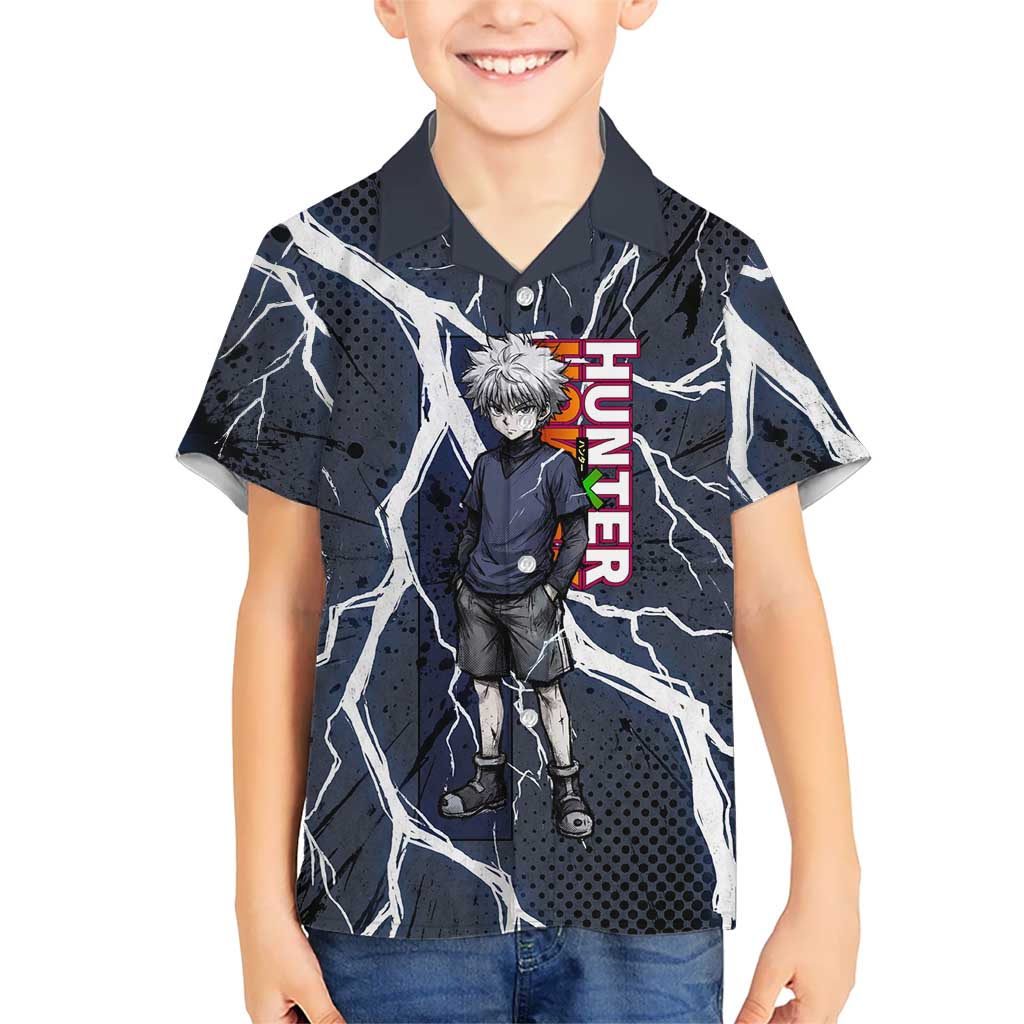 Killua Zoldyck Hunter x Hunter Lightning Aura Design Kid Hawaiian Shirt with Transformation Artwork and Anime Style Graphics - The Mazicc