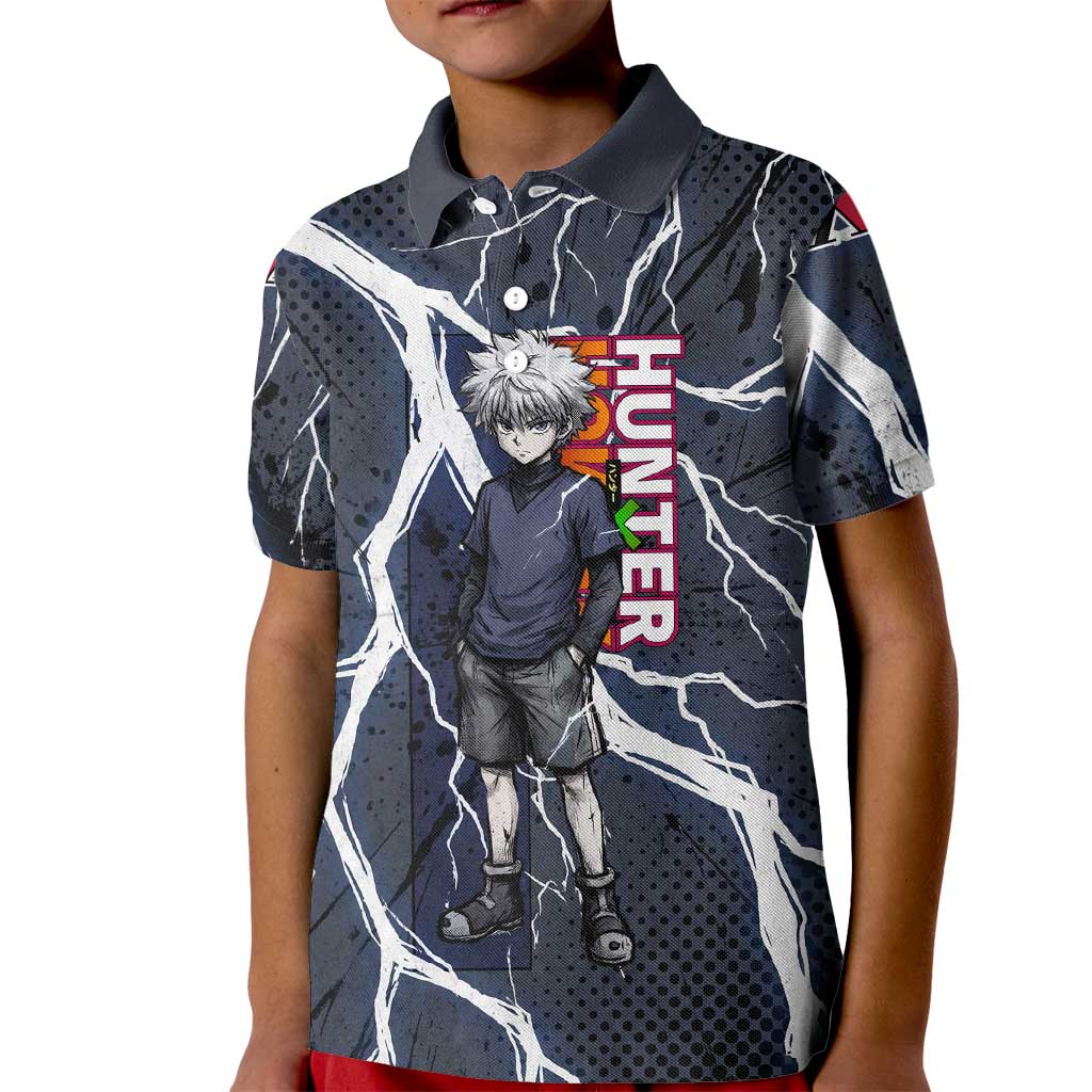 Killua Zoldyck Hunter x Hunter Lightning Aura Design Kid Polo Shirt with Transformation Artwork and Anime Style Graphics - The Mazicc