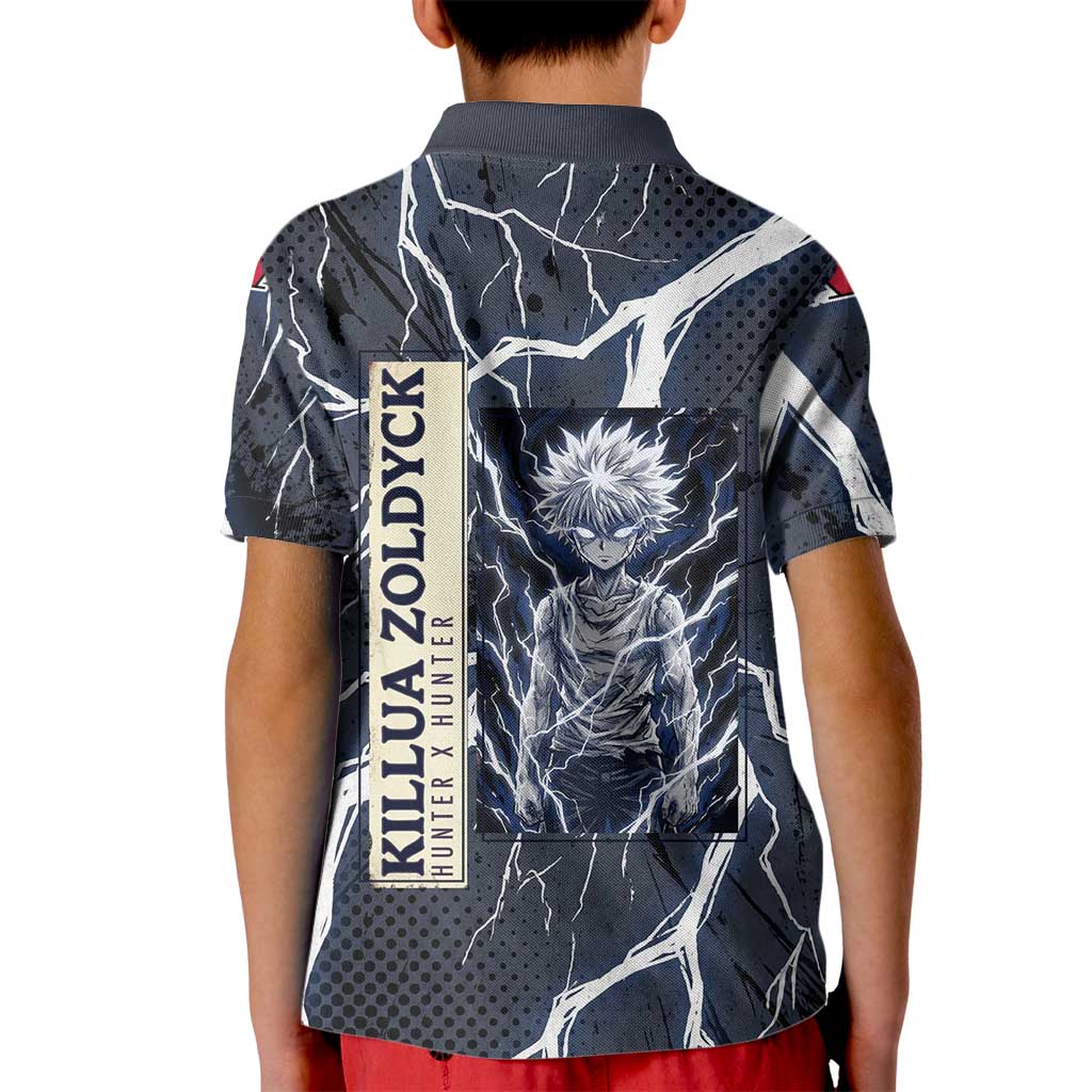 Killua Zoldyck Hunter x Hunter Lightning Aura Design Kid Polo Shirt with Transformation Artwork and Anime Style Graphics - The Mazicc
