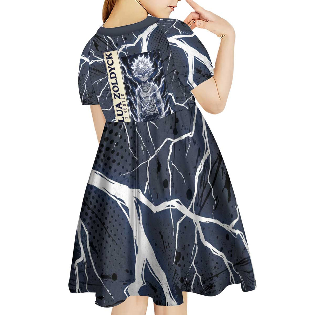 Killua Zoldyck Hunter x Hunter Lightning Aura Design Kid Short Sleeve Dress with Transformation Artwork and Anime Style Graphics - The Mazicc