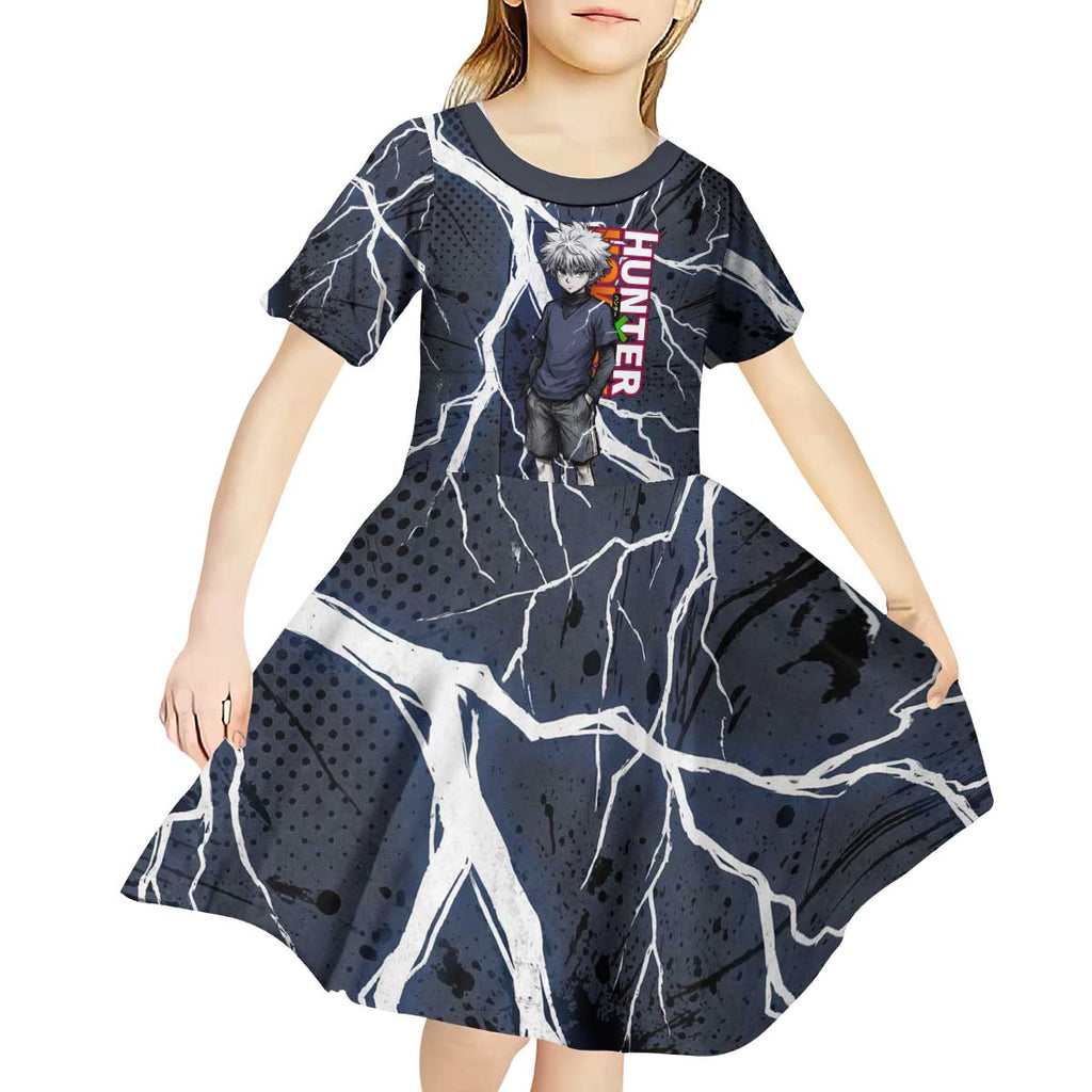 Killua Zoldyck Hunter x Hunter Lightning Aura Design Kid Short Sleeve Dress with Transformation Artwork and Anime Style Graphics - The Mazicc