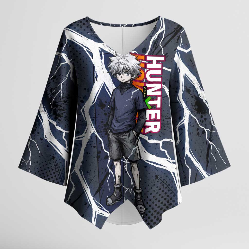 Killua Zoldyck Hunter x Hunter Lightning Aura Design Kimono Sleeve Blouse with Transformation Artwork and Anime Style Graphics - The Mazicc
