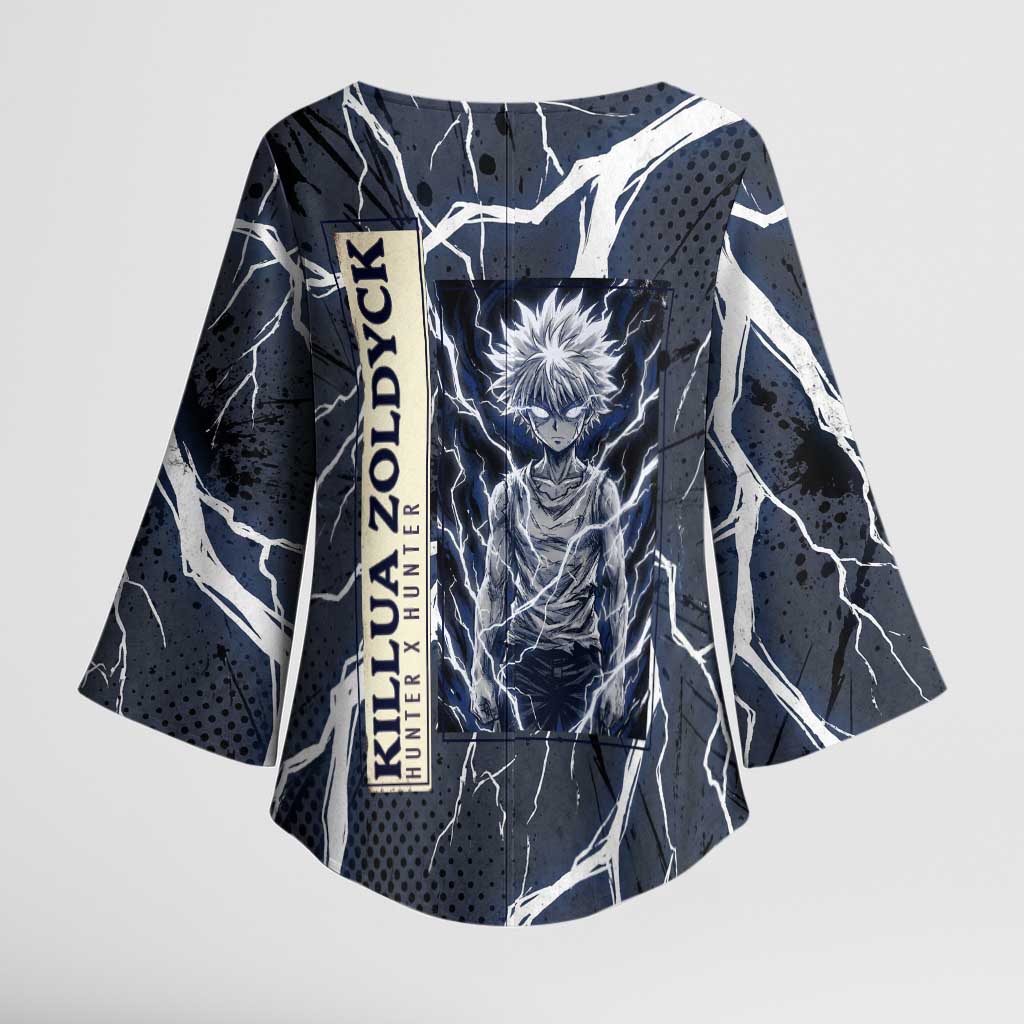 Killua Zoldyck Hunter x Hunter Lightning Aura Design Kimono Sleeve Blouse with Transformation Artwork and Anime Style Graphics - The Mazicc