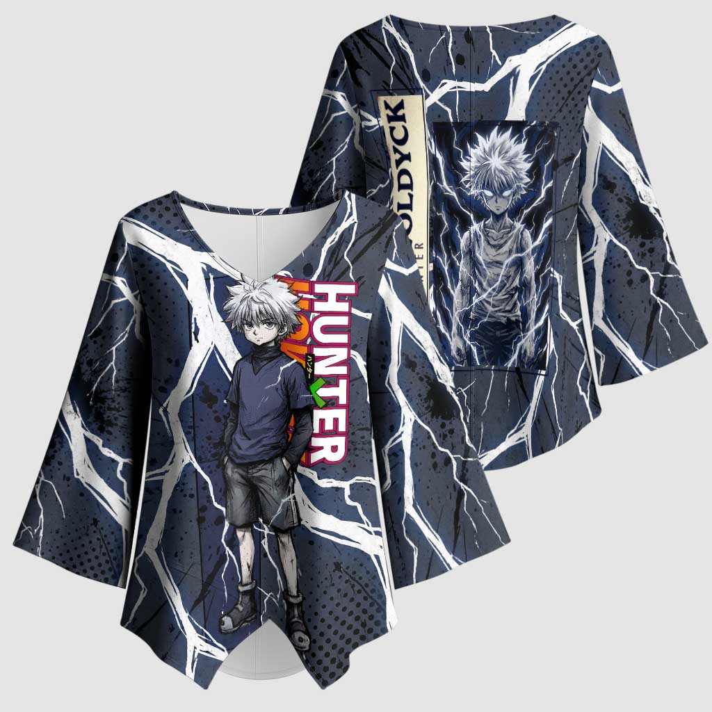 Killua Zoldyck Hunter x Hunter Lightning Aura Design Kimono Sleeve Blouse with Transformation Artwork and Anime Style Graphics - The Mazicc