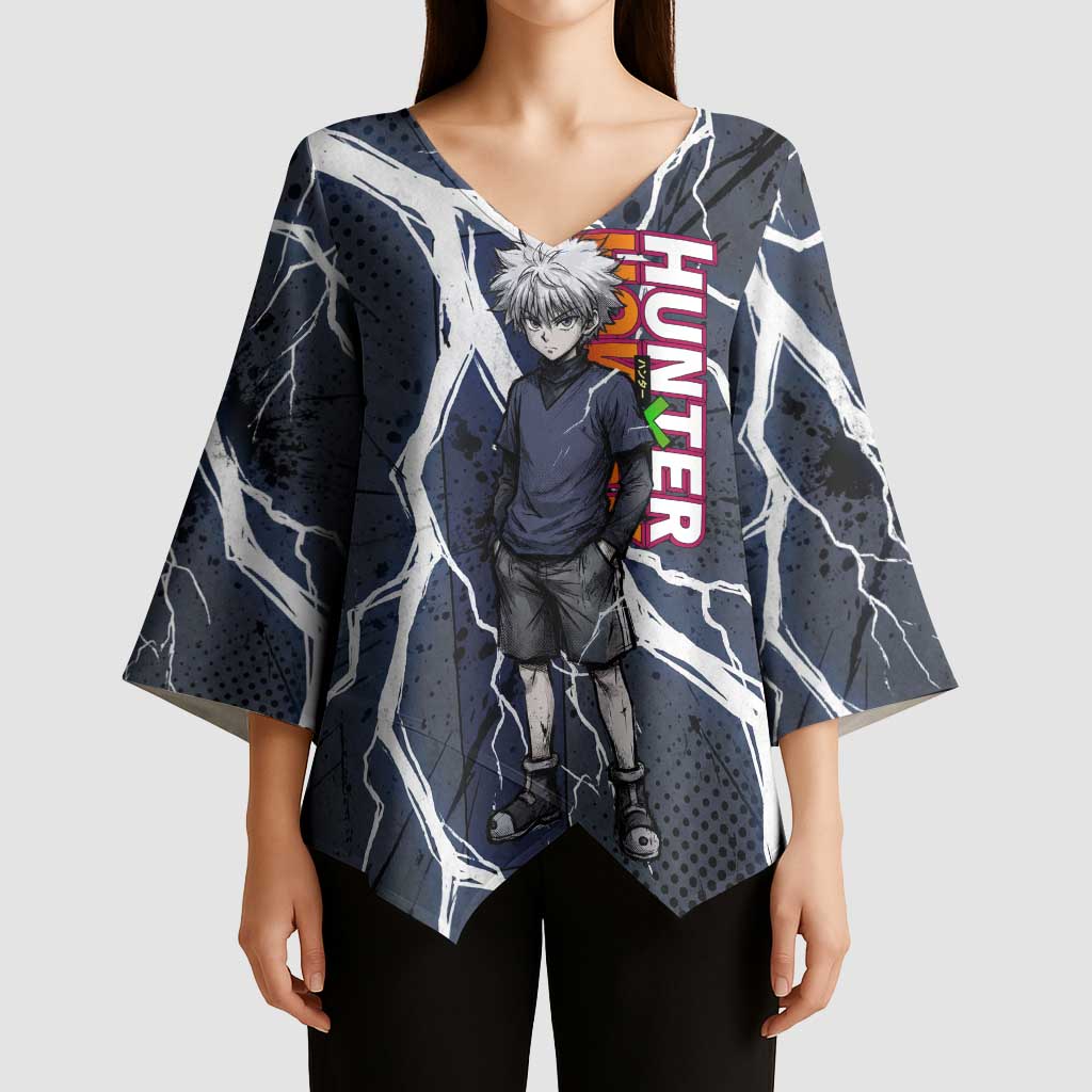 Killua Zoldyck Hunter x Hunter Lightning Aura Design Kimono Sleeve Blouse with Transformation Artwork and Anime Style Graphics - The Mazicc