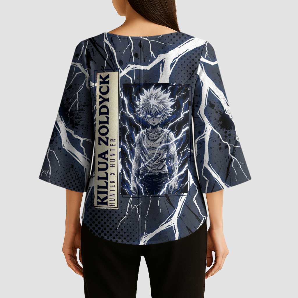 Killua Zoldyck Hunter x Hunter Lightning Aura Design Kimono Sleeve Blouse with Transformation Artwork and Anime Style Graphics - The Mazicc