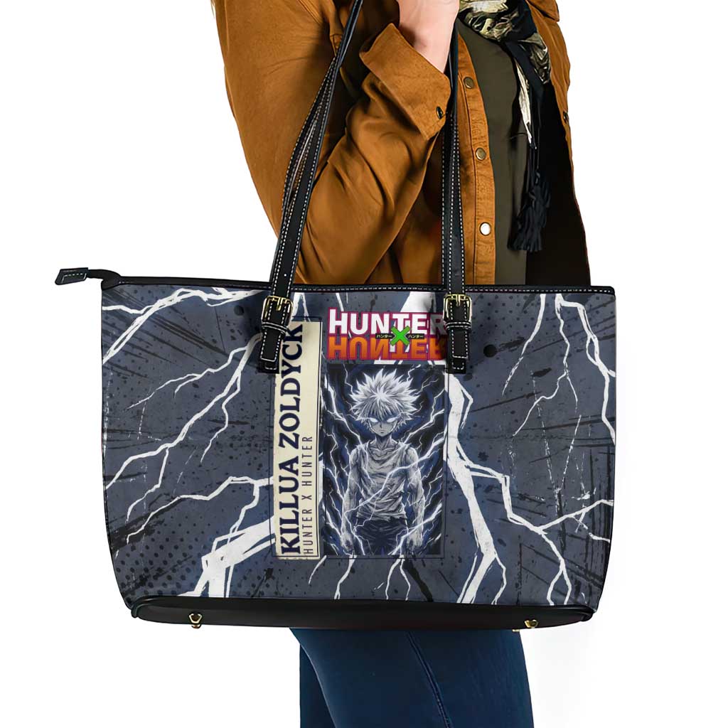 Killua Zoldyck Hunter x Hunter Lightning Aura Design Leather Tote Bag with Transformation Artwork and Anime Style Graphics - The Mazicc
