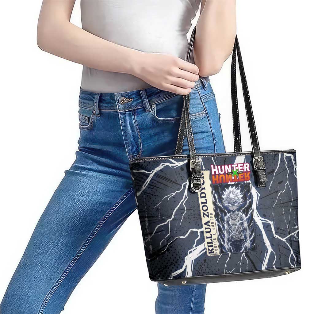 Killua Zoldyck Hunter x Hunter Lightning Aura Design Leather Tote Bag with Transformation Artwork and Anime Style Graphics - The Mazicc