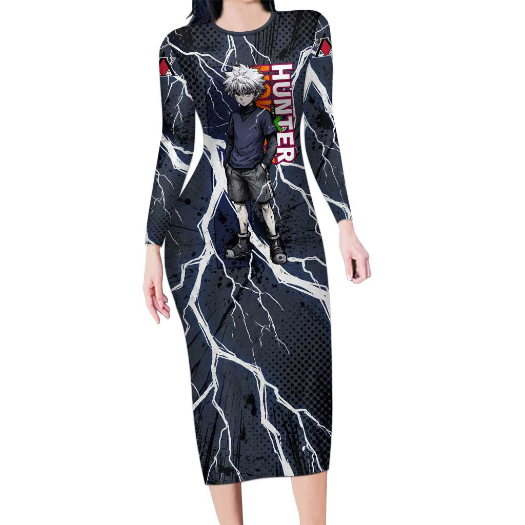 Killua Zoldyck Hunter x Hunter Lightning Aura Design Long Sleeve Bodycon Dress with Transformation Artwork and Anime Style Graphics - The Mazicc