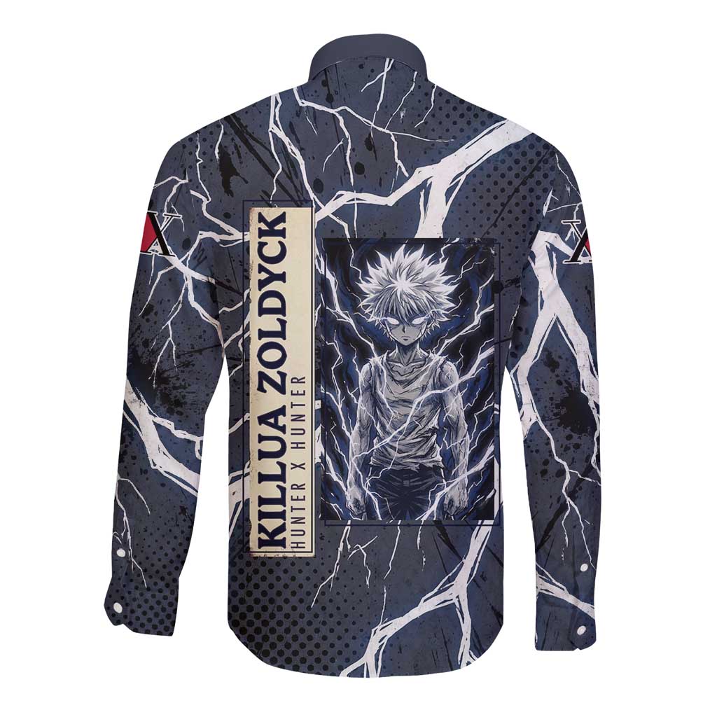 Killua Zoldyck Hunter x Hunter Lightning Aura Design Long Sleeve Button Shirt with Transformation Artwork and Anime Style Graphics - The Mazicc