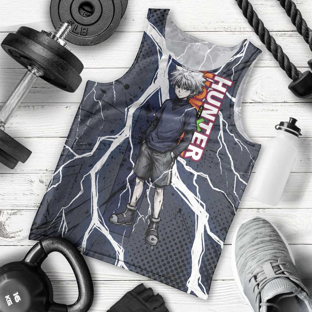 Killua Zoldyck Hunter x Hunter Lightning Aura Design Men Tank Top with Transformation Artwork and Anime Style Graphics - The Mazicc