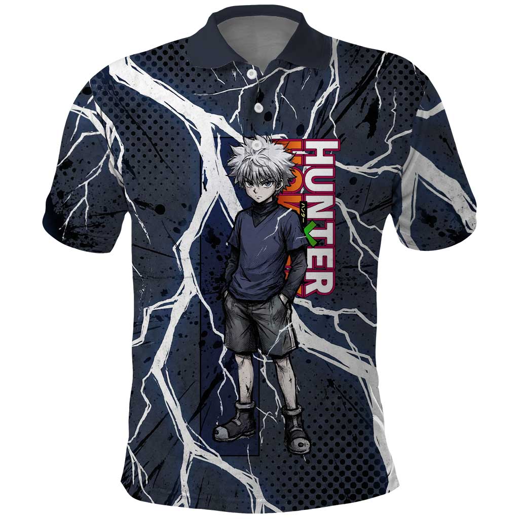 Killua Zoldyck Hunter x Hunter Lightning Aura Design Polo Shirt with Transformation Artwork and Anime Style Graphics - The Mazicc