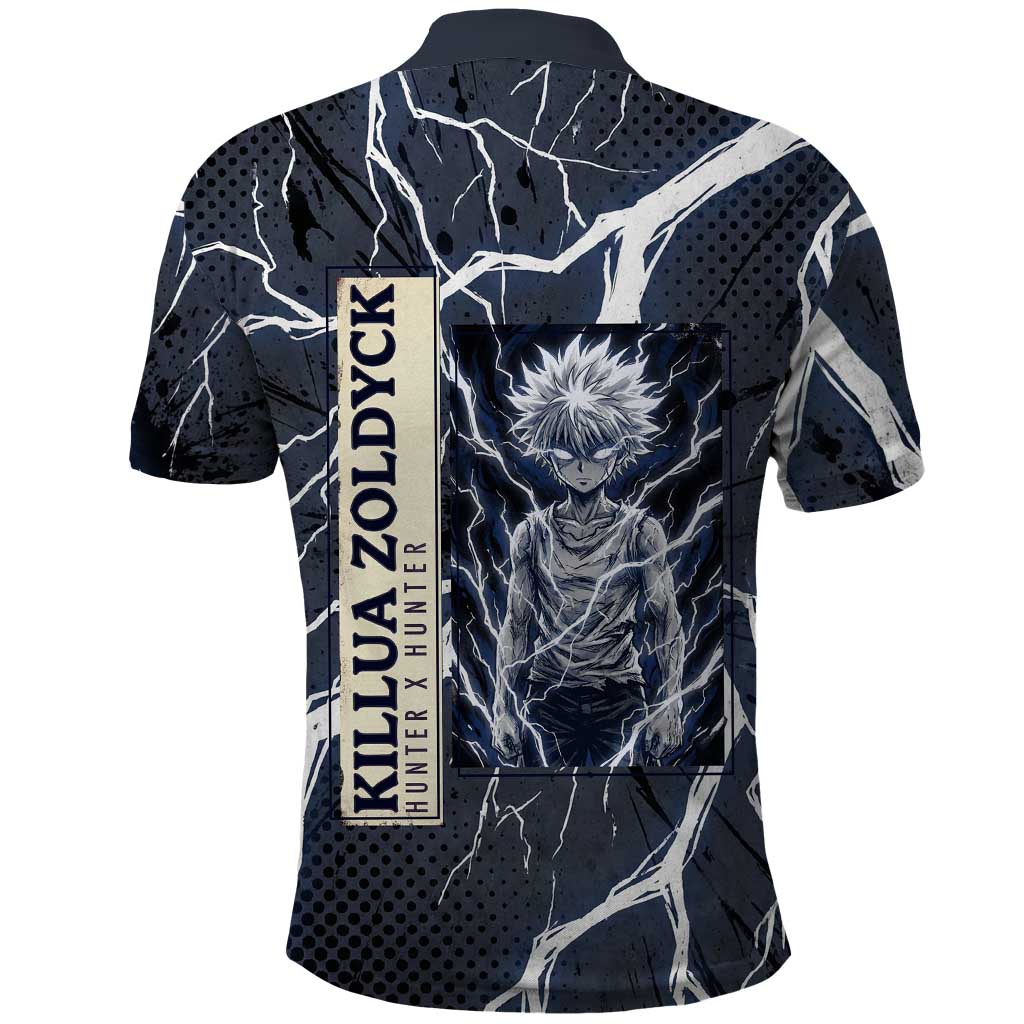 Killua Zoldyck Hunter x Hunter Lightning Aura Design Polo Shirt with Transformation Artwork and Anime Style Graphics - The Mazicc