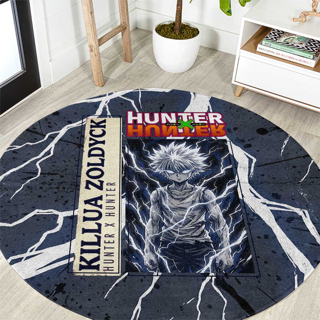 Killua Zoldyck Hunter x Hunter Lightning Aura Design Round Carpet with Transformation Artwork and Anime Style Graphics - The Mazicc